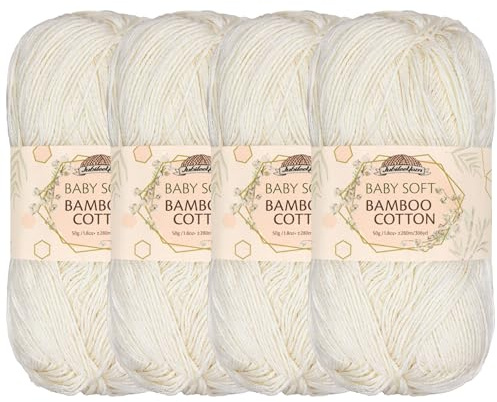 JubileeYarn Baby Soft Bamboo Cotton Yarn - 50g/Skein - Moon Beam - 4 Skeins