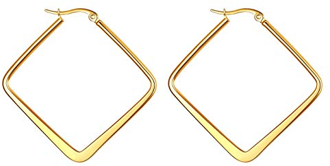 JewelryWe Schmuck Damen Ohrringe Edelstahl Poliert große Quadrat Viereck Geometrie Hoop Creolen Ohrstecker Gold 35mm