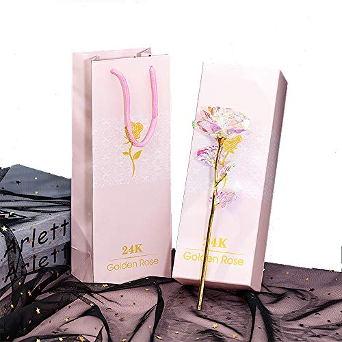 ALLOMN 24K Gold Plated Rose, Colorful Luminous Rose Artificial Flowers with Gift Box Best Gift for Valentine's day Mother's day Christmas Birthday