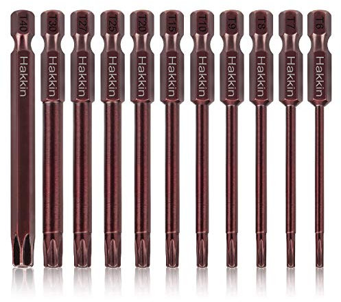 Hakkin Torx Bit Set 11Pcs 75mm Tamper Proof Torx Security Bits Premium S2 Steel Redness Treatment Magnetic Screwdriver Bits 1/4” Hex Shank for Power Hand Tools T6 T7 T8 T9 T10 T15 T20 T25 T27 T30 T40