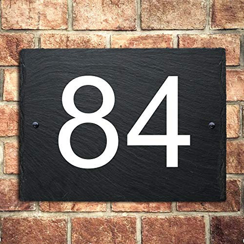 Slate House Signs Personalised Door Number Plaques for Wall Outside UV Printed Natural Slate Rustic Choice of 5 Sizes 6 Fonts Ideal For Home, Office, Gate, Porch(30x20cm Rectangle, Number)