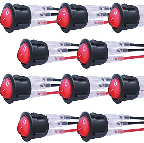 mxuteuk 10 pezzi AC 220V illuminazione a luce rossa interruttore a bilanciere rotondo incorporato interruttore a levetta con alimentatore SPST ON-OFF a 3 pin AC 250V 6A 125V 10A MXU1-5-101NR-CX