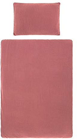 LÄSSIG Baby/Kinder Bettbezug (100 x 140 cm) und Kissen (40 x 60 cm) GOTS Muslin Baumwolle rosewood