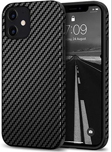 Tasikar Kompatibel mit iPhone 12 Mini Hülle Carbon Leder Design Schutzhülle mit TPU Hybrid Handyhülle (Schwarz) - 5.4 Zoll