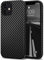 Tasikar Compatibile con iPhone 12 Mini Custodia in pelle in fibra di carbonio con custodia sottile ibrida TPU (nero)