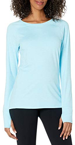 Amazon Essentials Women's Brushed Tech Stretch Long-Sleeve Crewneck Shirt (Available in Plus Size), Sky Blue, XL