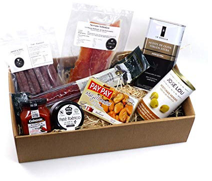 Geschenk-Box SCHLEMMERBOX mit Olivenöl, Salami und spanischen Tapas und Feinkost Delikatessen