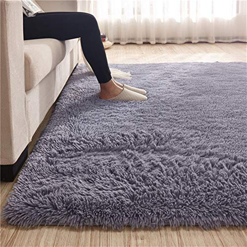 Geling Teppich in Silbergrau Hochflor Shaggy Teppiche Langflor Wohnzimmer Pflegeleicht, Hochflor Langflor Teppiche für Wohnzimmer, Esszimmer,Grau,80 * 200cm
