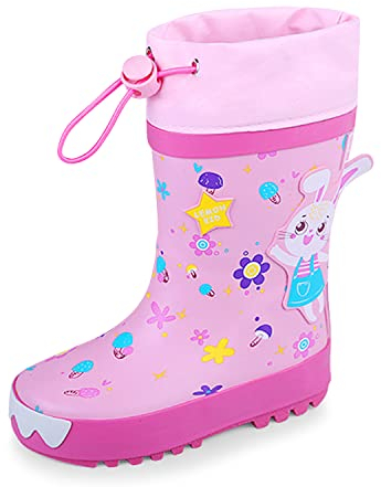 New front Stivali da Pioggia Alti Bambine Ragazze Invernali più Cashmere Addensare Il Nuovo Bambino Stivali da Pioggia Ragazzi e Ragazze Scarpe da Acqua Scarpe per Bambini Cartoni Animati,Rosa,26