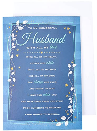 Piccadilly Greetings Heartfelt Wishes Sentimentale Geburtstagskarte für Ehemann, Regal Publishing, Blau, 22,9 x 15,2 cm