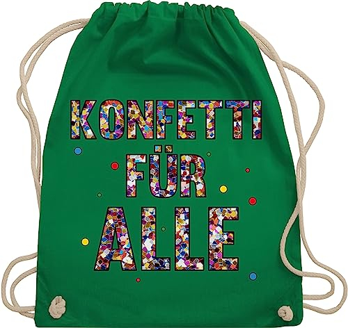 Turnbeutel Rucksack - Karneval & Fasching - Taschen - Konfetti für Alle - Unisize - Grün - karnevals tasche fasching, beutel baumwolle wurfbeutel wurftasche fasching- rucksackbeutel wurfmaterial