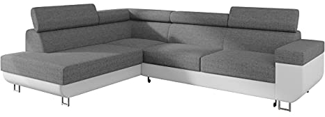Mirjan24 Ecksofa mit Schlaffunktion und Bettkasten Fonti, Eckcouch für Wohnzimmer, Einstellbare Kopfstützen, Sofa des Typs L, Bettfunktion, Wohnlandschaft (Soft 017 + Lux 05, Seite: Links)