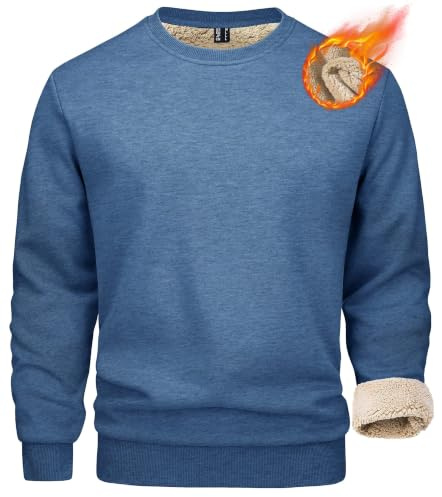 MAGCOMSEN Herren Winter Sweatshirt Fleece Pullover Gefüttert Sport Pulli Warm Langarm Shirt mit Rundhalsausschnitt