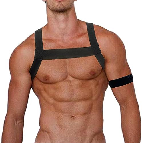 ZUYPSK Herren Schultergurt Brust Harness Geschirr Männer Body Bandage Geschirr Unterwäsche Elastische Schulter Muskel Bänder mit Armband Clubwear (Schwarz, Einheitsgröße)