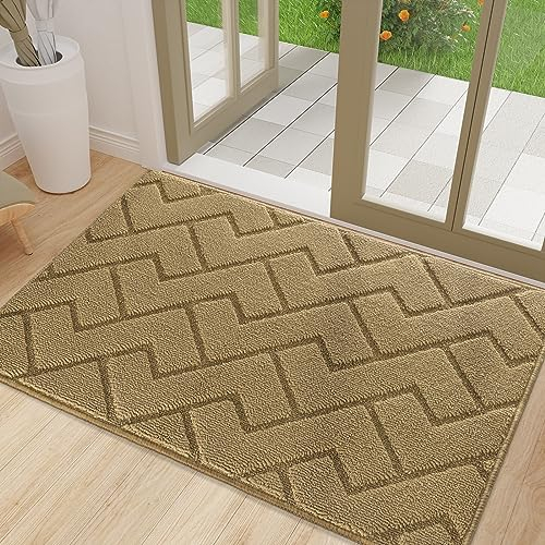Biscpro Door Mat, 60x90 cm DoorMat Indoor Washable, Doormat Indoor Dirt Trapper Non-slip,Absorbent Inside Entrance Rug Mat for Entryway,Patio,Garden,Laundry Room,Pets - Brown