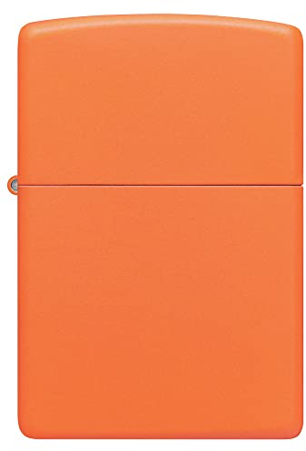 Zippo Sturmfeuerzeug - Orange Matte mit seitlicher Flammengravur - Nachfüllbar - Wiederverwendbar - Windfestes Design - Geschenkbox - Made in USA - Amazon Exclusive