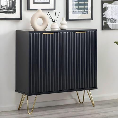 Julian Bowen Murano Compact Sideboard - Matt Black - H80 x W80cm | Luxe Storage Cabinet for Dining Room or Living Room, Modern & Sleek Look