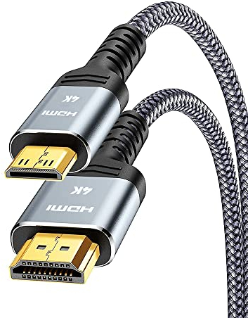 SNOWKIDS Mini HDMI auf HDMI Kabel 3Meter 4K Highspeed HDMI auf Mini HDMI Kabel 4K@60Hz 2K@120Hz Nylon Kabel, Unterstütz 1080p,720p,3D,UHD,ARC,Ethernet,Hochgeschwindig keitskamera,HDTV,Monitor