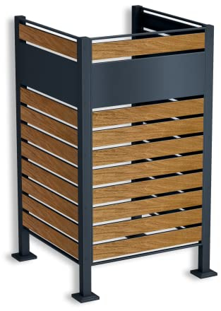Metzler® Mülltonnenzaun mit Sichtschutz und Modularsystem aus Stahl in Holzoptik RAL 7016, wetterfest & rostfrei, passend für 120l/240l, einfache Montage, erweiterbar, 10 Jahre Ersatzteilverfügbarkeit