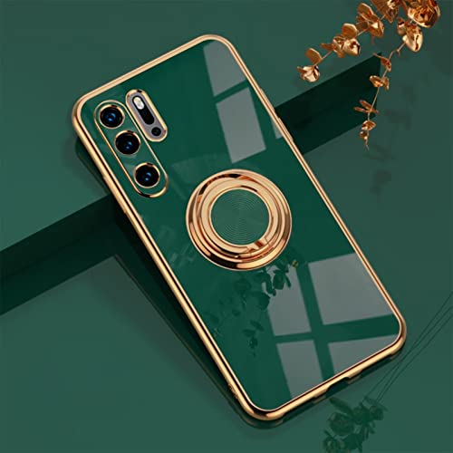 Jeelar ESONG Handyhülle für Huawei P30 Pro,Ultra Dünn Stoßfest TPU Galvanisierrahmen Schutzhülle mit Magnetisch Ring Ständer,Stilvoll Spiegel Shiny Case Cover für Damen-grün
