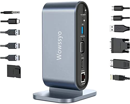 USB C HDTV Hub, Wowssyo 12 in 1 USB C HDTV 4K Adapter, PD 100 W, 4 USB 3.0,SD/TF, Ethernet, VGA, Audio, MacBook Air/MacBook Pro Adapter, iPad Adapter, HP, Switch,Laptop und andere Typ C Geräte