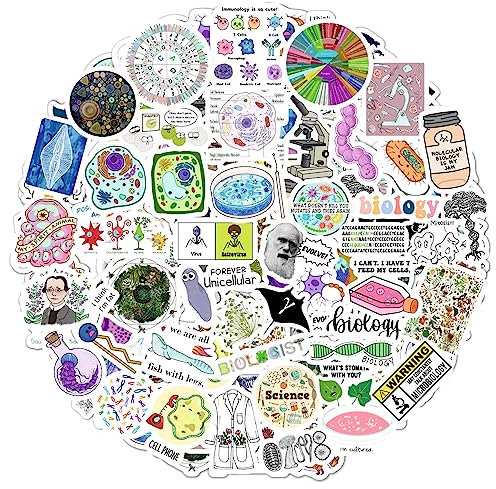BulbaCraft100Pcs Funny Biology Stickers for Laptop & Water Bottles, Small Biology Sticker Pack for Teachers & Students, Students Laptop Decals, Gifts for Women & Men