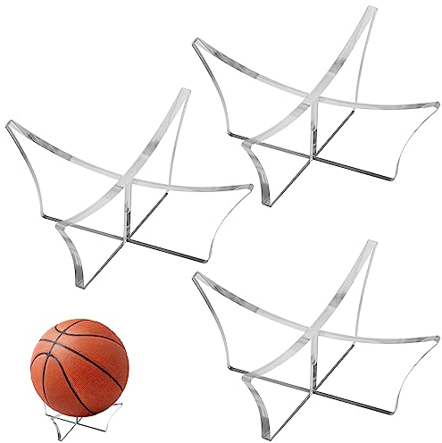 Bewudy 3 Stück Ball Display Stand, Acryl Ballhalter, Ballständer, Ballhalterung für American Football Fussball Basketball Volleyball Handball Bowling Acrylständer Ball Halter Ständer
