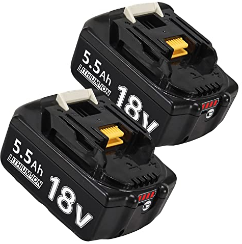 2 Stück Li-ionen Ersatzakku für Makita 18v 5,5Ah BL1850B BL1830 BL1815 BL1860B BL1835 BL1845 BL1850 194205-3 LXT-400 with LED Werkzeugakku