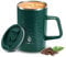 Ideus Vacuum Insulated Coffee Mug, 16oz Reusable Stainless Steel Thermal Double Walled Cup with Handle and Slider Lid for Hot & Cold Beverages, BPA Free (Leapord Dark Green)