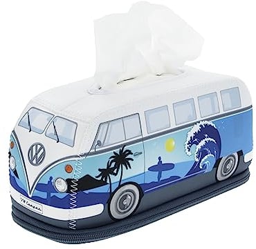 BRISA VW Collection Volkswagen Neoprene Cosmetic Napkin Dispenser Paper Tissue Box for Bathroom in T1 Bus Campervan Design (Surf/Blue)