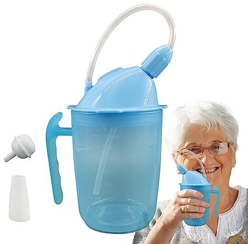 Zankie Gobelet/gobelet/Tasse pour Adultes Handicapés avec Poignées Bec Anti-éclaboussures Et Paille Anti-éclaboussures Tasse d'alimentation Convalescente pour Personnes Âgées Handicapées