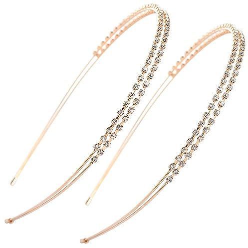 Cerceau De Cheveux En Strass 2 PièCes Serre-Têtes à Double Couche Bandeau strass pailleté Serre-têtes de Mariage Pour Les FêTes, Mariages, CéRéMonies, Bandeaux En Strass Femmes (Rose Gold)