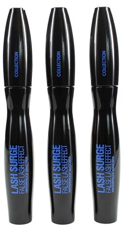 Collection Cosmetics Lash Surge Mascara, False Lashes effect, Waterproof Black,Trio Value Bundle, Pack of 3 x 8ml