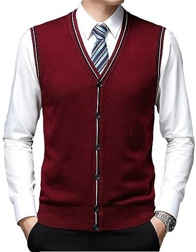 Haitpant Autunno Inverno Uomo Gilet di Lana con Scollo a V Gilet Cardigan Maglia Maglia Maglia Cashmere Bottoming Vest Maglione, Fucsia, L