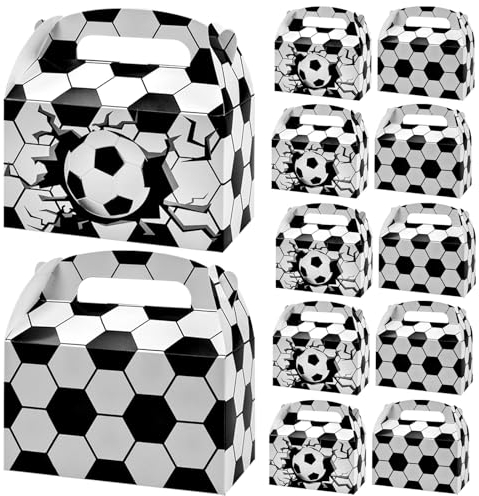 12 Stück Weiß Fußball Geschenkbox mit Henkel, Fußball Süßigkeiten Boxen, Fußball Party Süßigkeiten Taschen Fußball Papier Taschen für Partys Geschenktüten Kindergeburtstag (16 x 9,5 x 9,5cm)