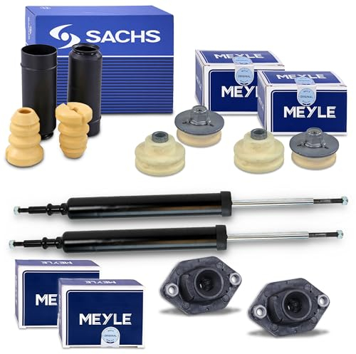 ATEC Germany 2x Gasdruck Stoßdämpfer hinten, 2x MEYLE Domlager hinten unten, 2x MEYLE Domlager hinten oben, 1x SACHS Staubschutzsatz Kompatibel mit BMW 1er (E81)(E88)(E82), 3er (E90)(E93)(E92)(E91)