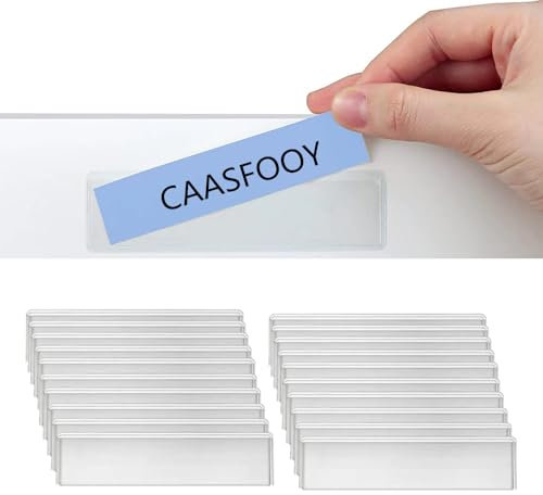 CAASFOOY Lot de 40 porte-étiquettes adhésives en plastique transparent, porte-étiquettes autocollantes, pour bacs de rangement avec étiquettes nominatives, classeurs, boîte aux lettres,tiroirs