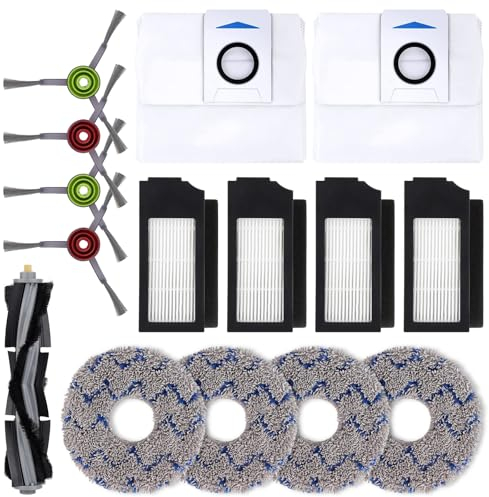Replacement Parts for ECOVACS DEEBOT X1 OMNI Turbo T10 T20 Omni T20/T20 Max/T20 Pro Robot Vacuum Cleaner - Spare Accessories Kit Include 1 Main Brush 4 Side Brushes 4 Filter 4 Mop Pads 2 Dust bag