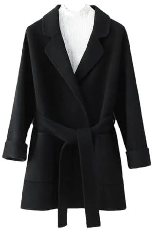 Damen-Wollmantel Mit Kurzem Gürtel