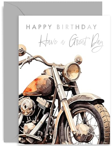 Old English Company Motorrad-Geburtstagskarte für Männer – Geburtstagsgeschenke für Ihn – Harley Davidson Bike Stilvolle Geburtstagskarte für Sohn, Vater, Großvater, Bruder, innen blanko
