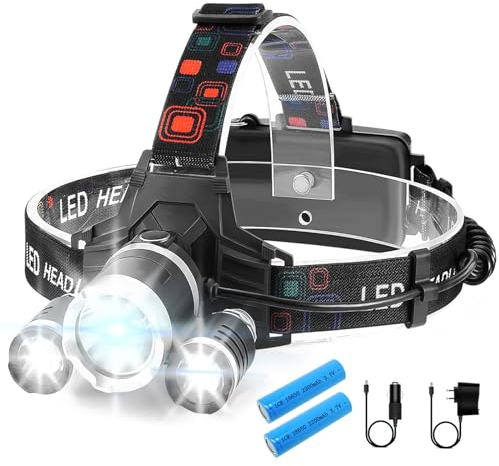 NEOVSUNY Stirnlampe LED Wiederaufladbar, Superhelle Kopflampe 6000 Lumen mit 4 Modi, Rotes Rücklicht, Aufladbar Lithium Akku, Wasserdichte Leichtgewichtige Mini Verstellbarer Headlamp Kopflampe