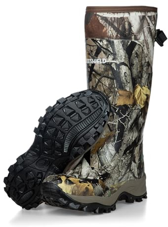 GIEESHIELD Rubber Boots for Men & Women – Ultra-Light Waterproof 6mm Neoprene Insulated Boots with Anti-Slip Sole, Warm Hunting & Rain Boots for Farming, Snow, Mud(Black, Next Camo G2)