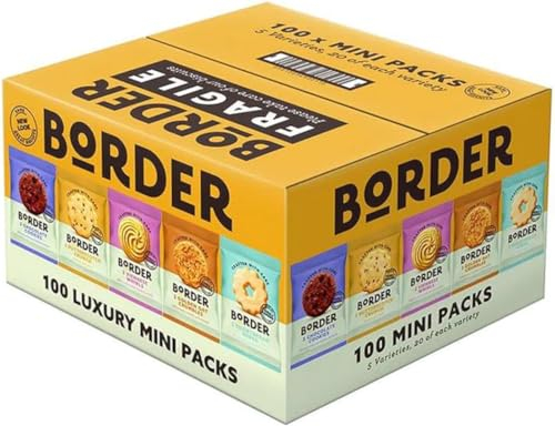 Border Biscuits Mini Selection Box, 100 Packs, 5 Varieties, Luxury Assorted Biscuits