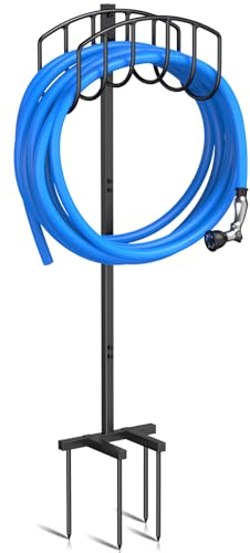 iRhodesy 109.5CM Gartenschlauchhalter, Standfester Gartenrohrständer Einfacher Stil Schlauchhalter Freistehend, Abnehmbarer Metall Wasserschlauch Ständer Schlauchständer für Hof Rasenplatz