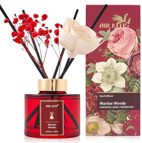 Airkeep Profumatore per Ambienti 150ml, Marine Woody Reed Diffuser Set, Rose Diffusore Profumo Ambiente, Diffusore di Fragranze per Bagno, Appartamento, Decorazione della Casa