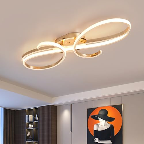 Deliouay Modern Ceiling Lamp LED Pendant Lamp Dimmable with Remote Control - Creative Ceiling Lighting for Dining Room, Living Room, Bedroom & Kitchen (Gold, L100cm)
