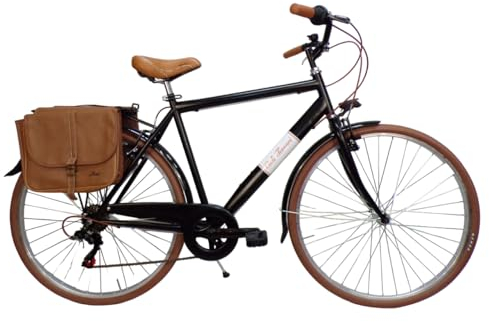 Cicli Tessari - bicicletta uomo bici da passeggio city bike 28'' vintage con borse laterali cambio 6 velocita' (54(mt.1,75/1,90))