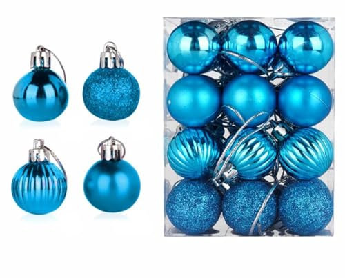 24 Pieces Christmas Tree Decoration Pumpkin Baubles Mini Christmas Balls 3CM Baubles for Xmas Halloween Hanging Decorations, Light Blue Bauble