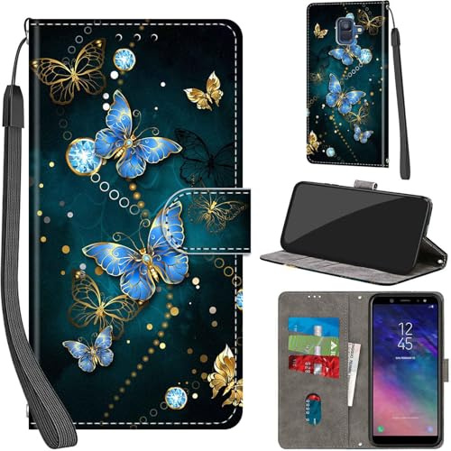 Handyhülle für Samsung GalaxyA6 2018 Klapphülle Leder Wallet Schmetterling | 3 Kartenfächer & 1 Geldfach, Magnetverschluss, Ständerfunktion, robuste premium PU leder klapphülle für Samsung A6 2018