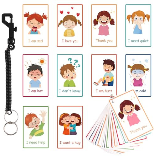 Hxezoc 30pcs Communication Cards - Emotions, Feelings & Sign Language Flash Cards for Autistic Children, Non-Verbal Speech Therapy